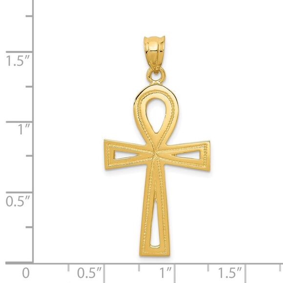 14k Yellow Gold Polished Ankh Cross Pendant, 19 x 39mm